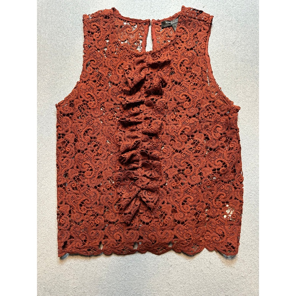 Romeo + Juliet Couture Rust Orange Floral Guipure Lace Ruffle Sleeveless S-122